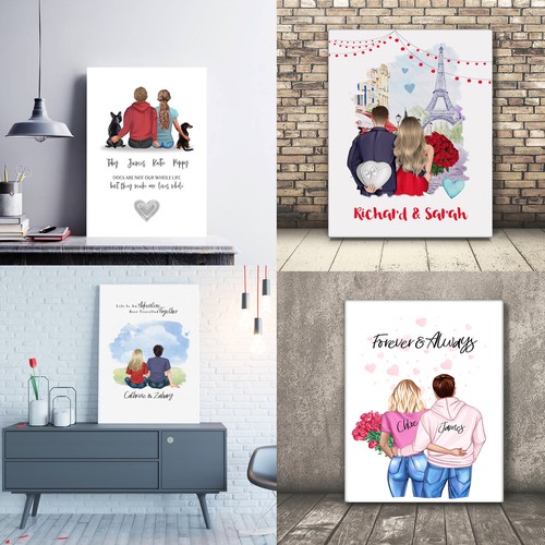 Beach Dog Family Romantic Gift For Him or Her Personalised Couple Print - Picture 12 of 12
