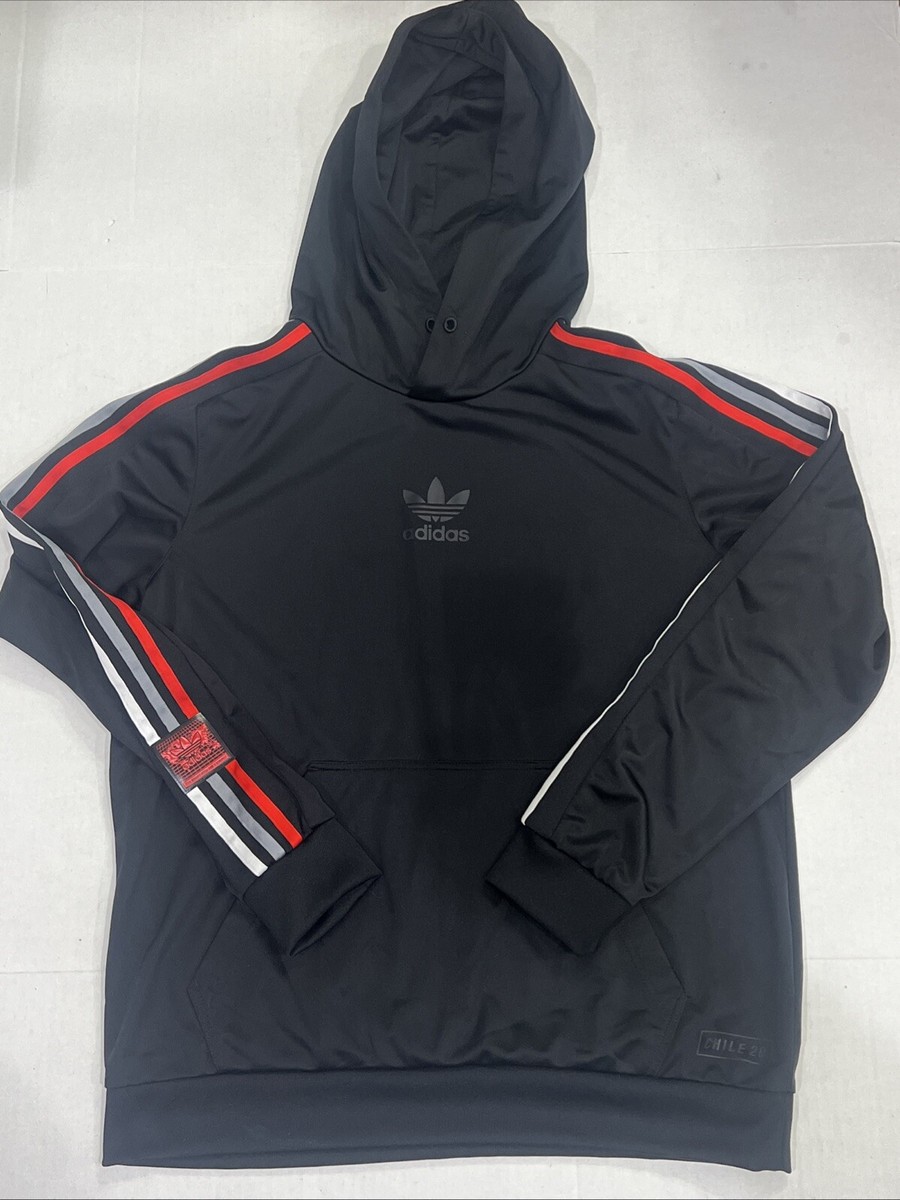 adidas Originals Men's Large L Black Red Stripe Chile20 Long Sleeve Hoodie