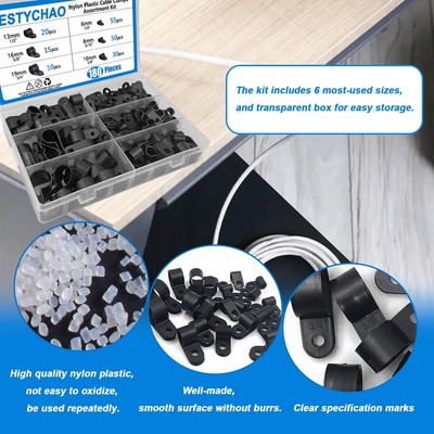 200 Stück Nylon Kabelklemmen, R-Typ, Für 6,4 Mm Kabeldurchmesser, Mit Schraubbefestigung (4 Mm Loch) – Kabelmanagement Weiß