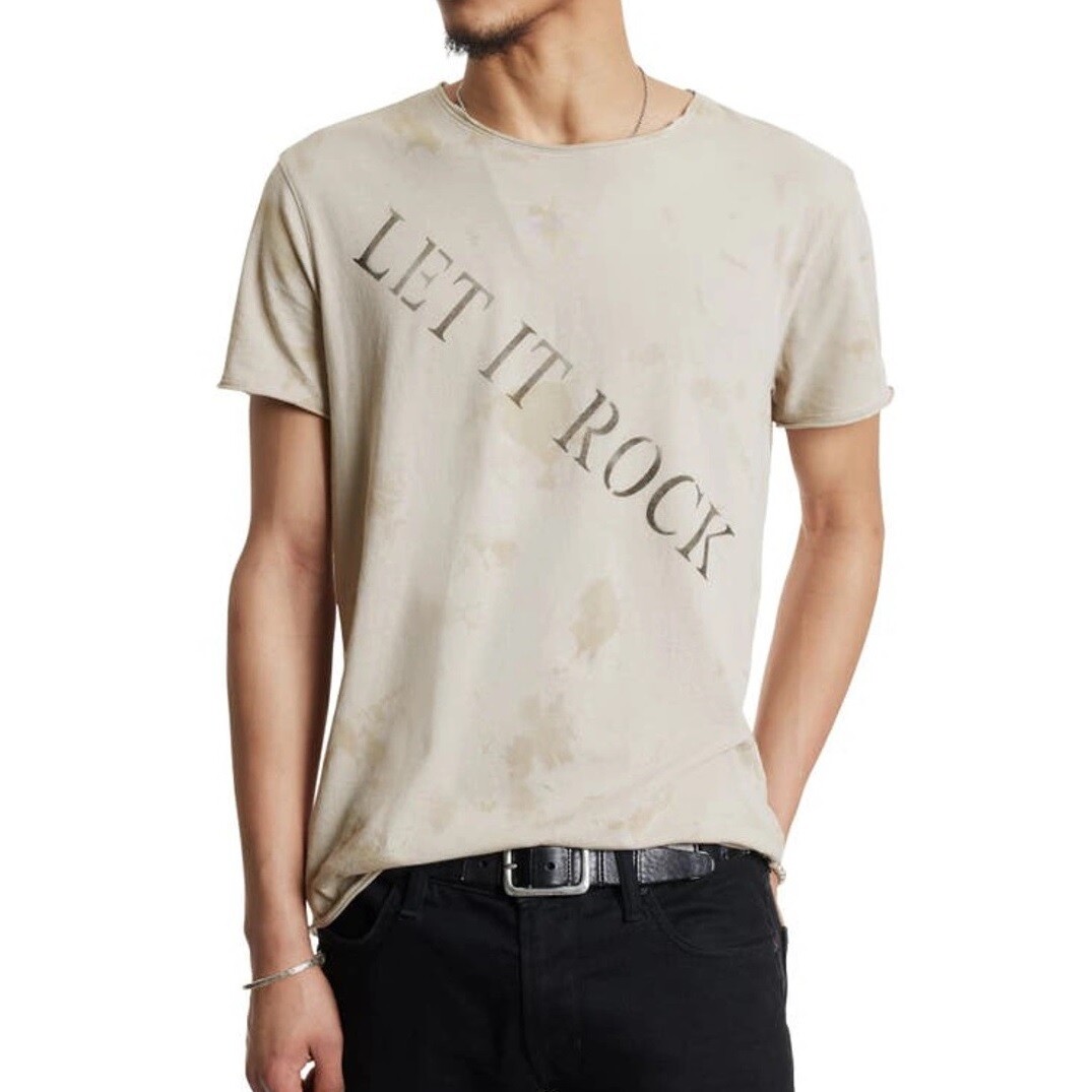 John Varvatos Mens Let It Rock Stencil Raw Edges SS Graphic Crew T-Shirt Fossil
