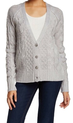 J & J 132674 Gray Womens Cardigan Button-Down Knit Long Sleeve Sweater Sz Small