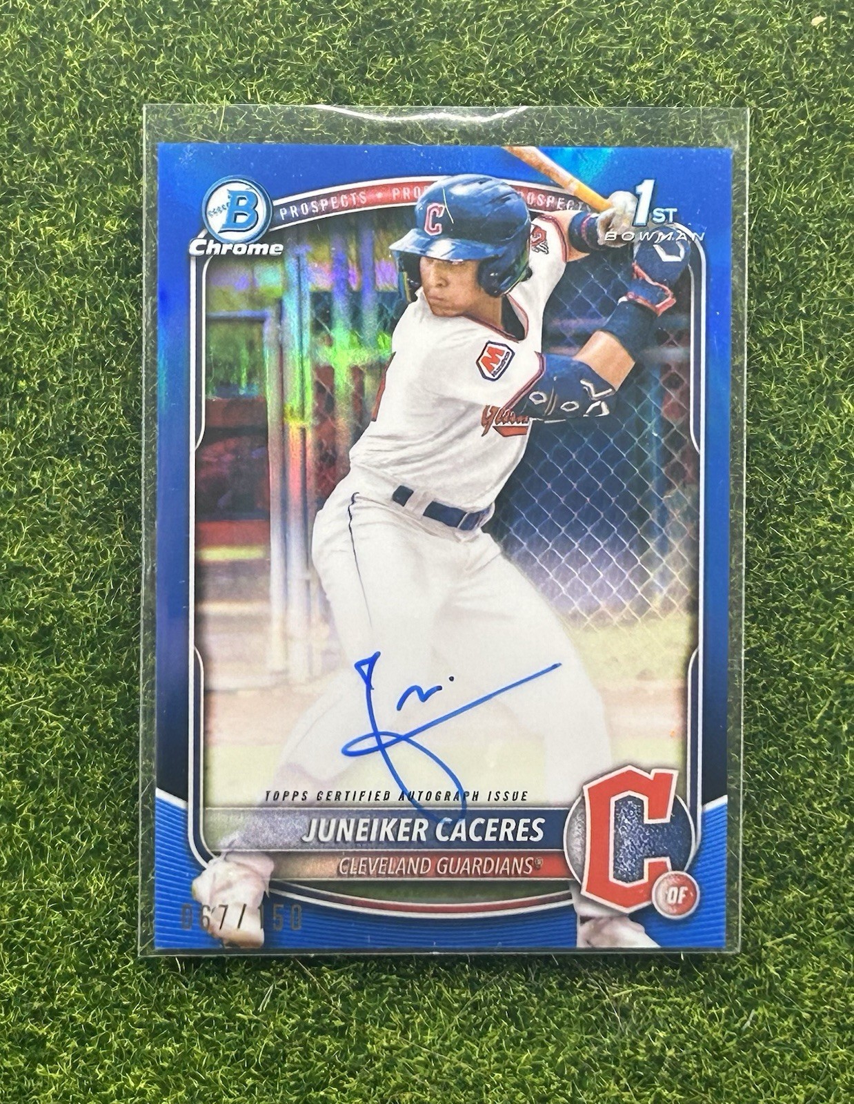 2025 Bowman Chrome JUNEIKER CACERES 1st Bowman TRUE BLUE Autograph /150