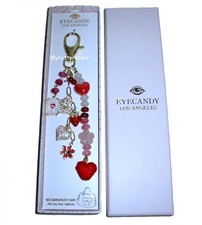 Valentine Bag Charm or Clip to Key Chain Hearts Charms Glass Stones Beads