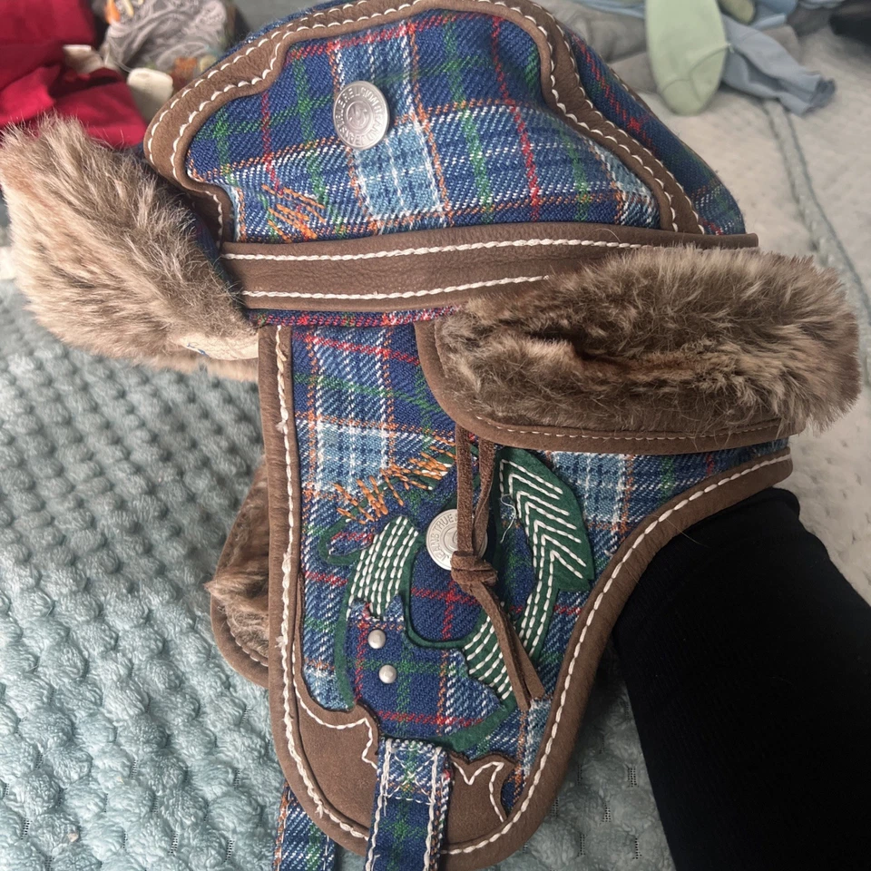 2 SOMBREROS TRUE RELIGION TRAPPER Gorra Forrada a Cuadros Piel Sintética: Azul S/M Foto 3 de 4