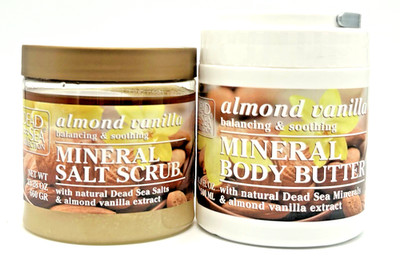 2PC Dead Sea Collection Almond Vanilla Mineral Salt Scrub + Body Butter Set