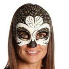 Masquerade Mask Halloween Mardi Gras White Gold Half Cat Eye Ceramic