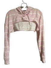 Zara Pink  White Terry Cropped Hoodie Womens Size S For Layering