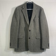 Lands End 100 Wool Herringbone Mens Blazer Sport Coat 42 L Office Business EUC