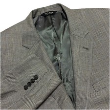 JOS A BANK Suit Jacket Blazer 46R Black White Glen Plaid 100 Wool Sport Coat