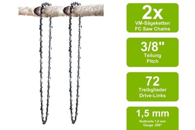2 Sägeketten VM passend für Oleo-Mac 965 HD | 50cm 3/8 72TG 1,5mm