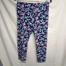 Time And Tru Wo Size M Medium 8-10 Navy Blue Red Floral Stretch Leggings Pants