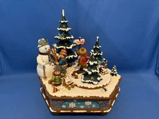 ERZGEBIRGE Hubrig REUGE Christmas Music Box Winter Time Snowman Wood Germany Box