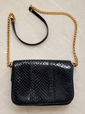 All YOU NEED  Vintage Black Genuine Python Skin Shoulder Bag Gold Tone Chain  