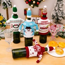 Knitted Wine Clothes with Hat Snowman Pattern Festival Home Decoration Accessory