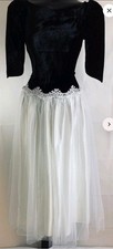 VTG 80s Alfred Angelo Black Velvet Ivory Tulle Lace Trim Formal Dress Sz 0 Vamp