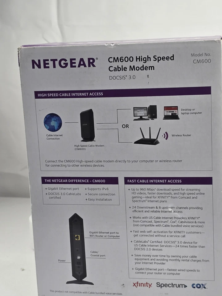 Netgear CM600 Docsis 3.0 Cable Modem. Max Download Speeds Of 960mbps. - Image 3 of 4