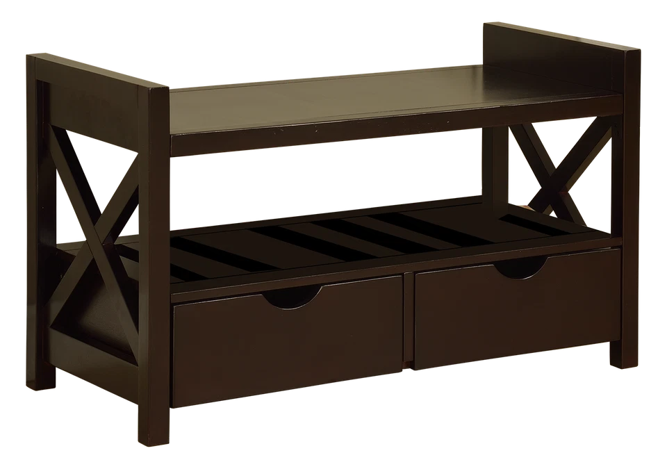 Muebles Marca Kings - Banco de almacenamiento de zapatos de madera con acabado de cerezo con cajones Foto 3 de 4