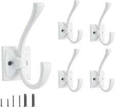 5 Pack Decorative Heavy Duty Towel Hooks for Hanging Robe Double White Coat Hook