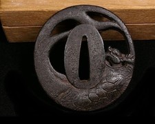 Giappone Antica Spada Giapponese Tsuba Periodo Edo Genbu Traforata Katana Samurai JPN