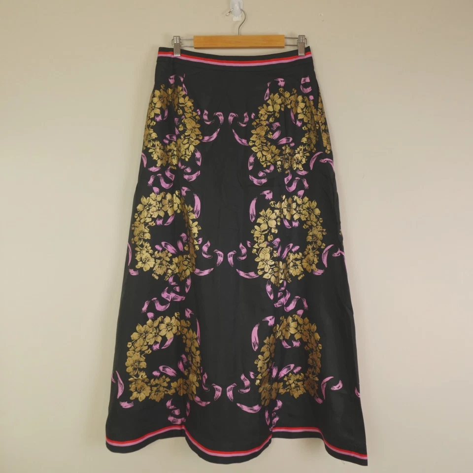 Cynthia Rowley Skirt Womens 8 Black Gold Floral Multi Silk Maxi - Image 3 of 4