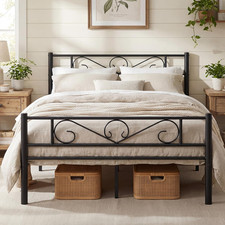 Classic Metal Bed Frame Headboard Footboard Single Double Heavy Duty Home Black