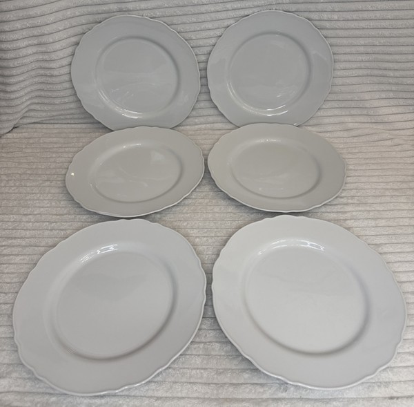 Juego de 6 platos de cena blancos de 28 cm con borde festoneado raro Ikea Uplaga