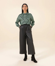 Image of Womens High Waist Wide Leg Faux Leather Black Pants Elastic Waist