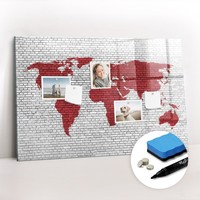 Magnetwand Glas Mit Marker Schwamm Magneten Ziegelwand Weltkarte 90X60 Cm