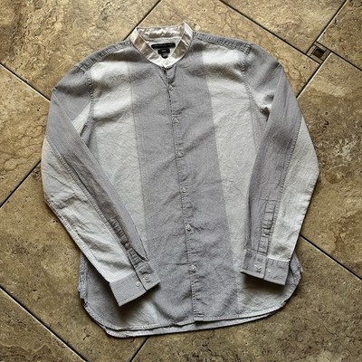 John Varvatos Shirt Mens Medium USA Luxe Band Collar Preppy Dress Shirt Bib