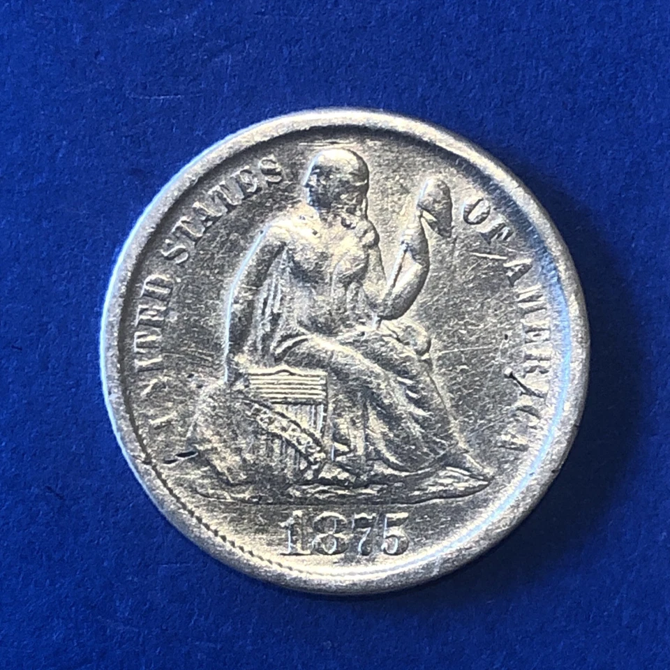 Moneda de diez centavos libertad sentada 1875 CC EF+++Impresionante y rara CC ((WOW)) Foto 3 de 4