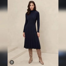 BANANA REPUBLIC 'PREPPY NAVY'  RIBBED SWEATER MIDI DRESS