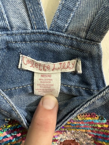 Colette Lilly Girls Size 5/6 Blue Jean Overalls Sequence Heart Cute Pretty Denim - Picture 4 of 5
