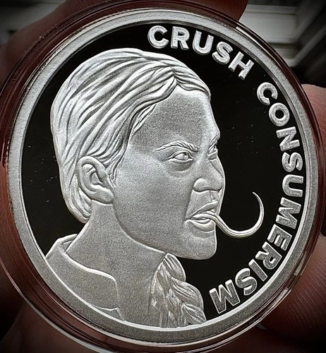 2023 1oz Silver Shield Crush Consumerism .999 AG Proof Round (COA 116).  No box!