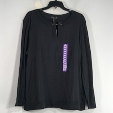 Rafaella V-Neck Long Sleeve Top, Women's Size XXL - Black