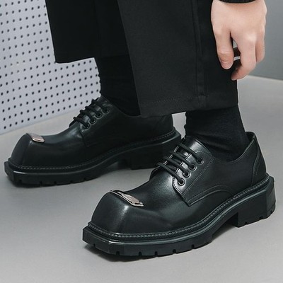 Men's Big Square Toe Dress Business Lace Up Wedding Platform Shoes Punk Banquet