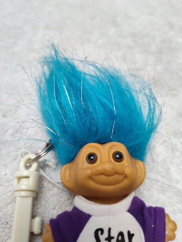Vintage Troll Doll Tinsel Blue Hair Keychain Backpack Purse Clip W/Star T-shirt! - Picture 2 of 7