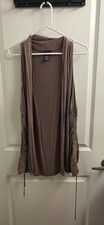 Torrid 1X Woman's Tan Brown Open Vest, Cinch Drawstrings, Soft, Vintage, Worn 2X