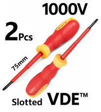 2pc VDE Terminal Driver Screwdriver Electrical Slotted Flat Insulated 3mm x 75mm
