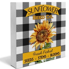 Country Sunflower Wood Box Sign Black White Check Rustic Home Shelf Decor