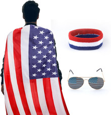 LUTER 3PCS Accessories for 4Th of July, American Flag Costume Cape, Retro 80'S A