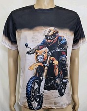 Men Motorcycle T-Shirt Size Medium Black Beige Graphic Print Tee