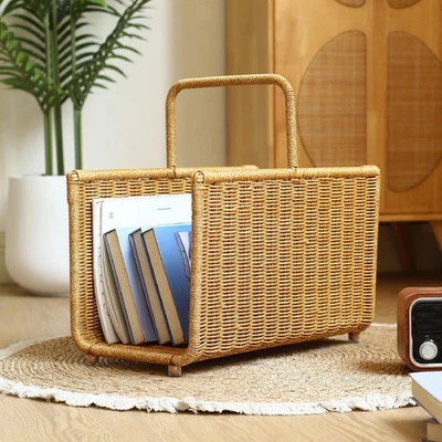 Imitation Rattan Magazine Rack with Handle for Hotel Coffee Shop Living Room - Image 1 of 4