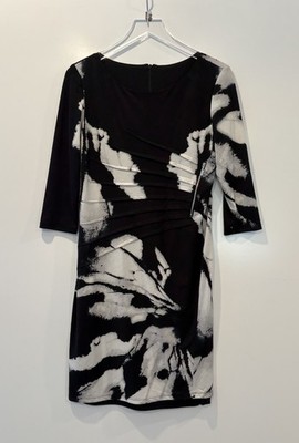 Frank Lyman Womens Black White Floral Gathered Sheath Dress Career Size 10