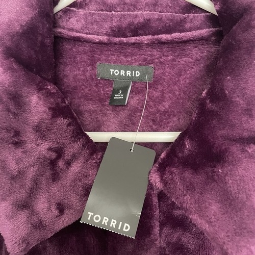 Torrid Cozy Fur Snap Front Shacket Donna Taglia 3X 22-24 Viola Shacket NUOVO - Foto 4 di 7