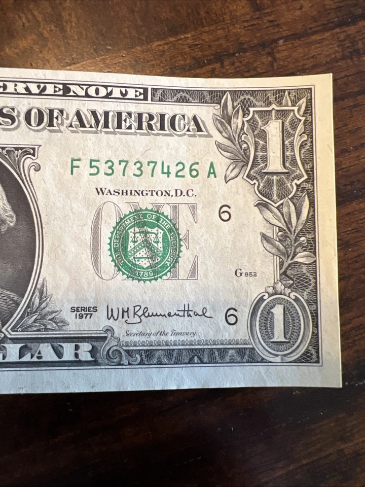 1977 One Dollar Bill About Uncirculated SN 53737426 - Image 2 of 4