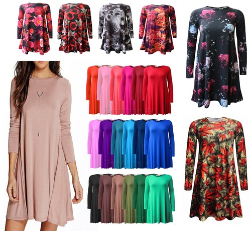 Women Swing Dress Ladies Long Sleeve 