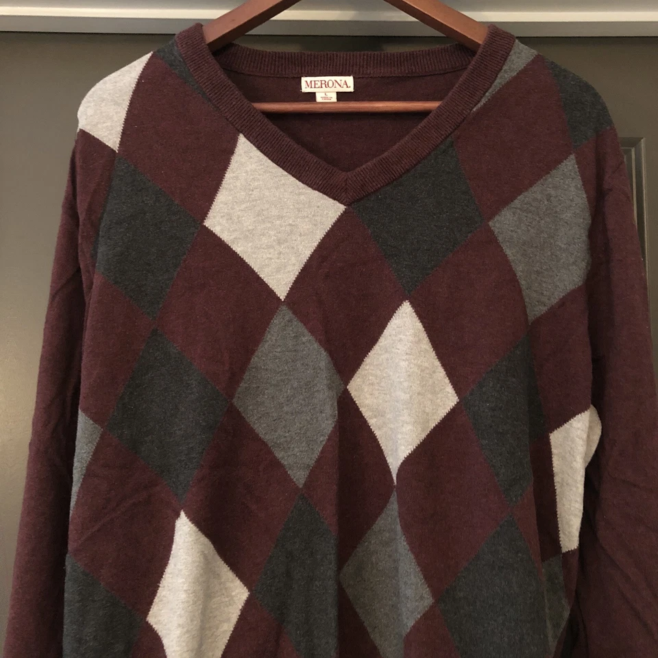 Suéter Merona para mujer borgoña a cuadros talla L Foto 4 de 4