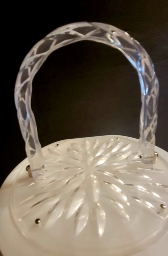Borsa Perla Vintage Lucite Marbelizzata Anni '50 Scatola Rotonda Avorio - Foto 4 di 8