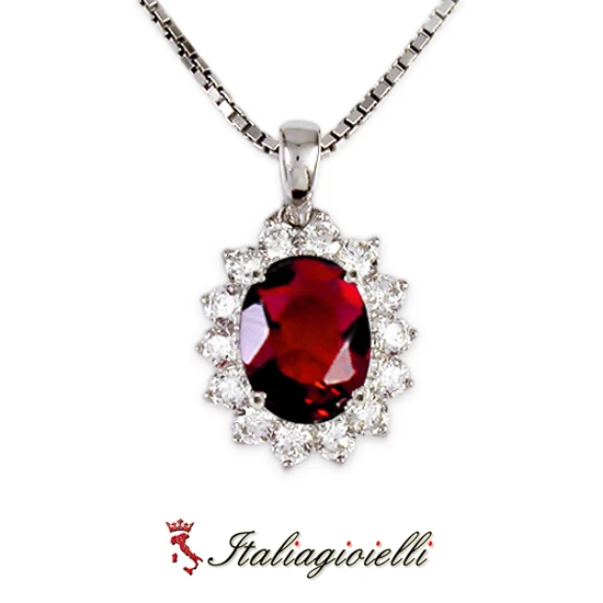Sfarzosa Collana Brillante con Rubino in Argento 925 Rodiato Oro Bianco - Immagine 3 di 4