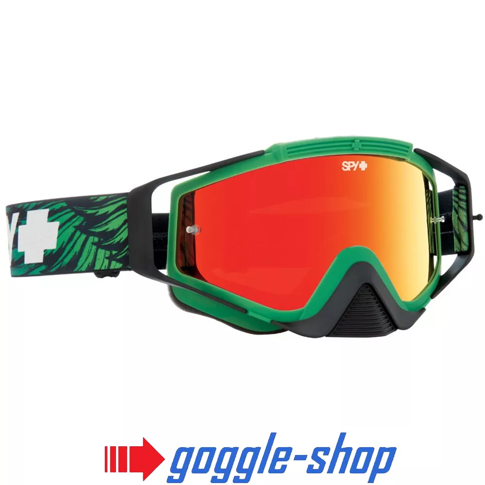 SPY OMEN MOTOCROSS BIKE GOGGLES ROAD 2 RECOVERY GREEN RED MIRROR LENS